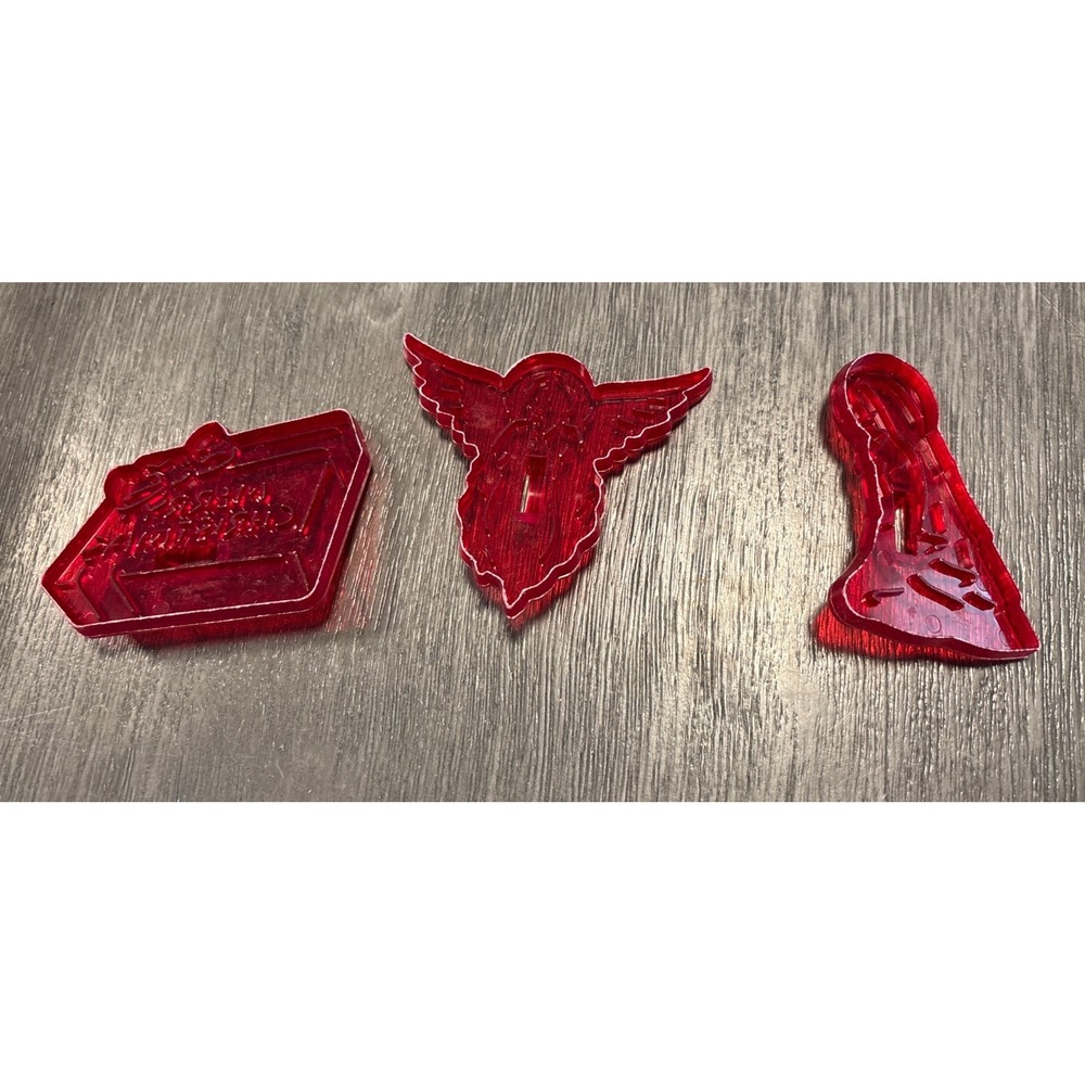 Vintage HRN Christmas Cookie Cutters Original Red Clear Made in U.S.A. Set-16 - Picture 7 of 16